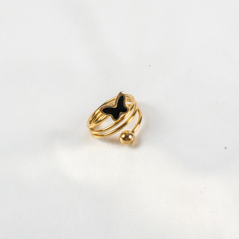 Golden Black Stainless Steel Butterfly Ring Size 19 - Image 1