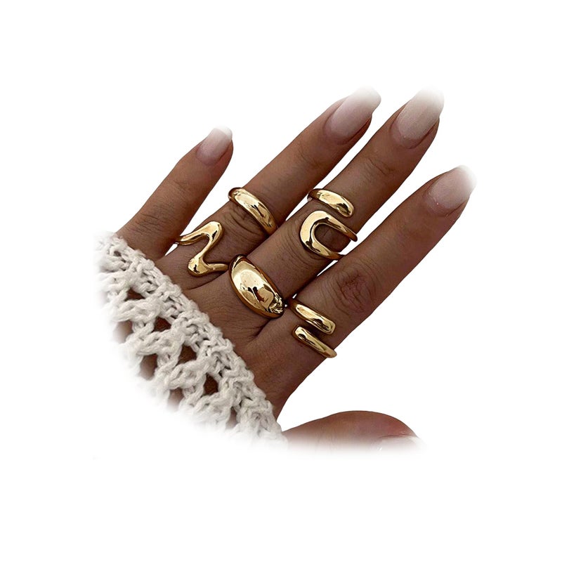 YEEZII Chunky Gold Rings for Women Non Tarnish, 18K Gold Plated Stackable Thumb Ring, Statement Women Rings Set (Gold-B-14k) - Image 1