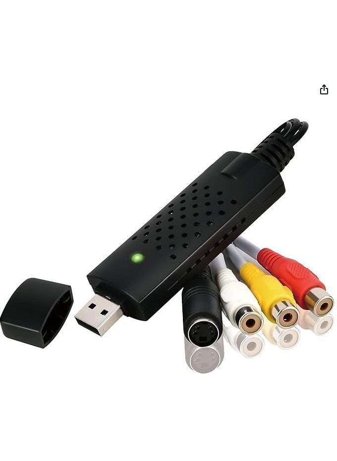 Easy CAP USB 2.0 Video Capture Adapter – Multicolour RCA/S-Video to USB Converter for VHS, VCR, DVD to Digital Recording – Plug & Play with Audio Support for Windows PCs - Image 1