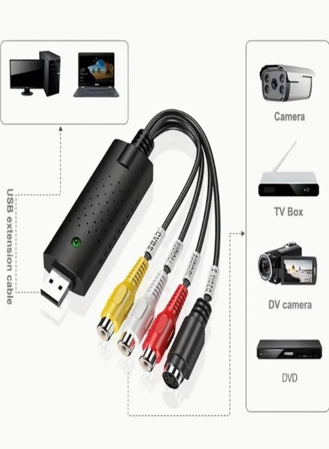 Easy CAP USB 2.0 Video Capture Adapter – Multicolour RCA/S-Video to USB Converter for VHS, VCR, DVD to Digital Recording – Plug & Play with Audio Support for Windows PCs - Image 2