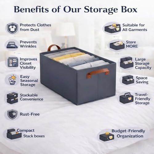 PulGos 4 Pcs Wardrobe Organizer for Storage |𝐑𝐮𝐬𝐭-𝐅𝐫𝐞𝐞 & 𝐎𝐝𝐨𝐮𝐫-𝐅𝐫𝐞𝐞 Foldable Cloth Organiser| Storage Box |Stackable Space-Saving & Multipurpose Organizers Boxes for Home & Office Use - Image 3