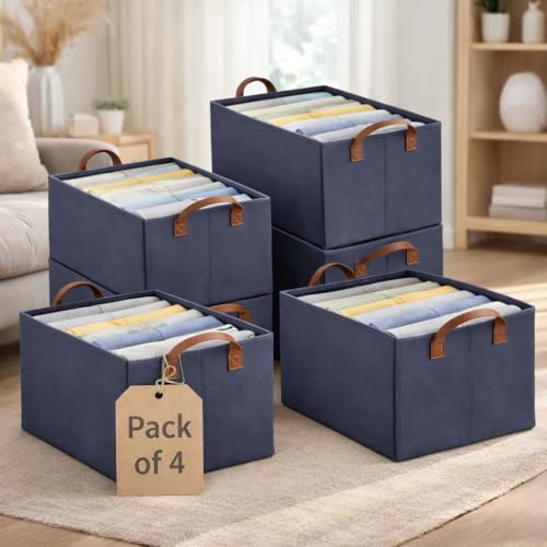 PulGos 4 Pcs Wardrobe Organizer for Storage |𝐑𝐮𝐬𝐭-𝐅𝐫𝐞𝐞 & 𝐎𝐝𝐨𝐮𝐫-𝐅𝐫𝐞𝐞 Foldable Cloth Organiser| Storage Box |Stackable Space-Saving & Multipurpose Organizers Boxes for Home & Office Use - Image 5