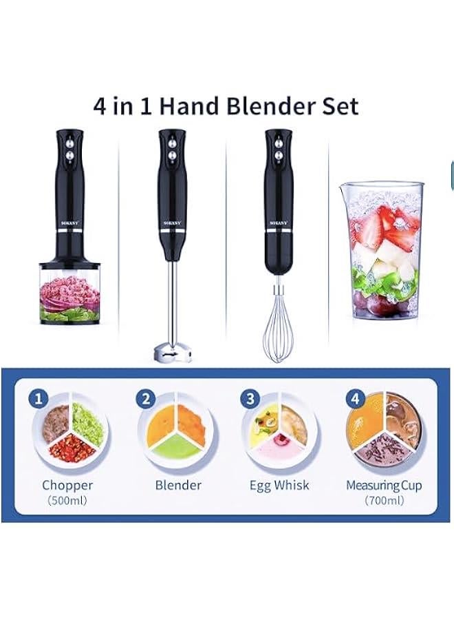 Beauenty Hand Blender, Multifunctional 4-in-1 Stick Mixer, 2-Speed, Stainless Steel, Titanium Plated Blade, includes 700ml Mixing Beaker, 500ml Chopper, Whisk Attachment with 1 Year Manufacturer Warranty Blac - Image 3
