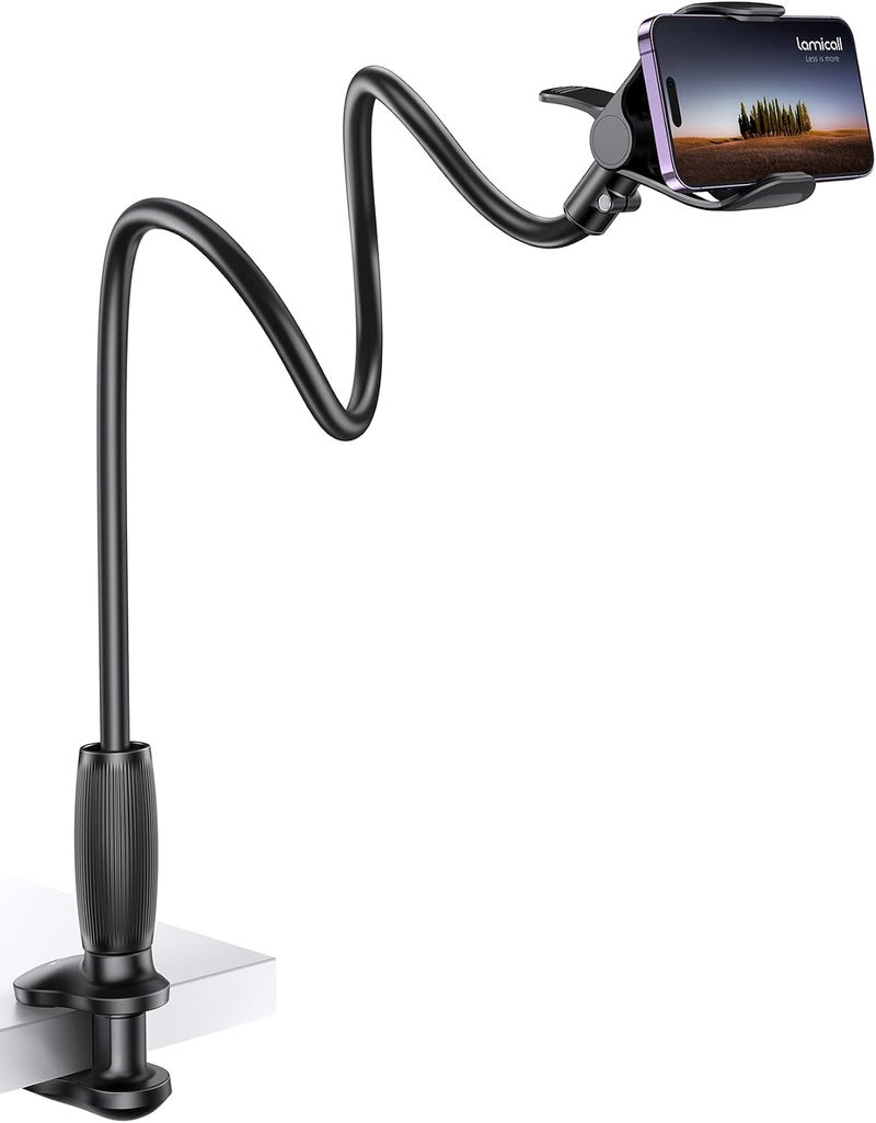 Lamicall Gooseneck Phone Holder for Bed - [Upgraded Stable Clip] for Desk, Headboard, Bed, Bedside, Table, Flexible Gooseneck Long Arm Stand, Overhead Cell Phone Clamp Mount, Gift for All 4-7” Device - Image 2