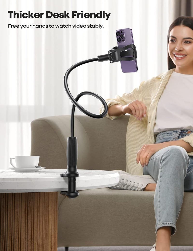 Lamicall Gooseneck Phone Holder for Bed - [Upgraded Stable Clip] for Desk, Headboard, Bed, Bedside, Table, Flexible Gooseneck Long Arm Stand, Overhead Cell Phone Clamp Mount, Gift for All 4-7” Device - Image 3