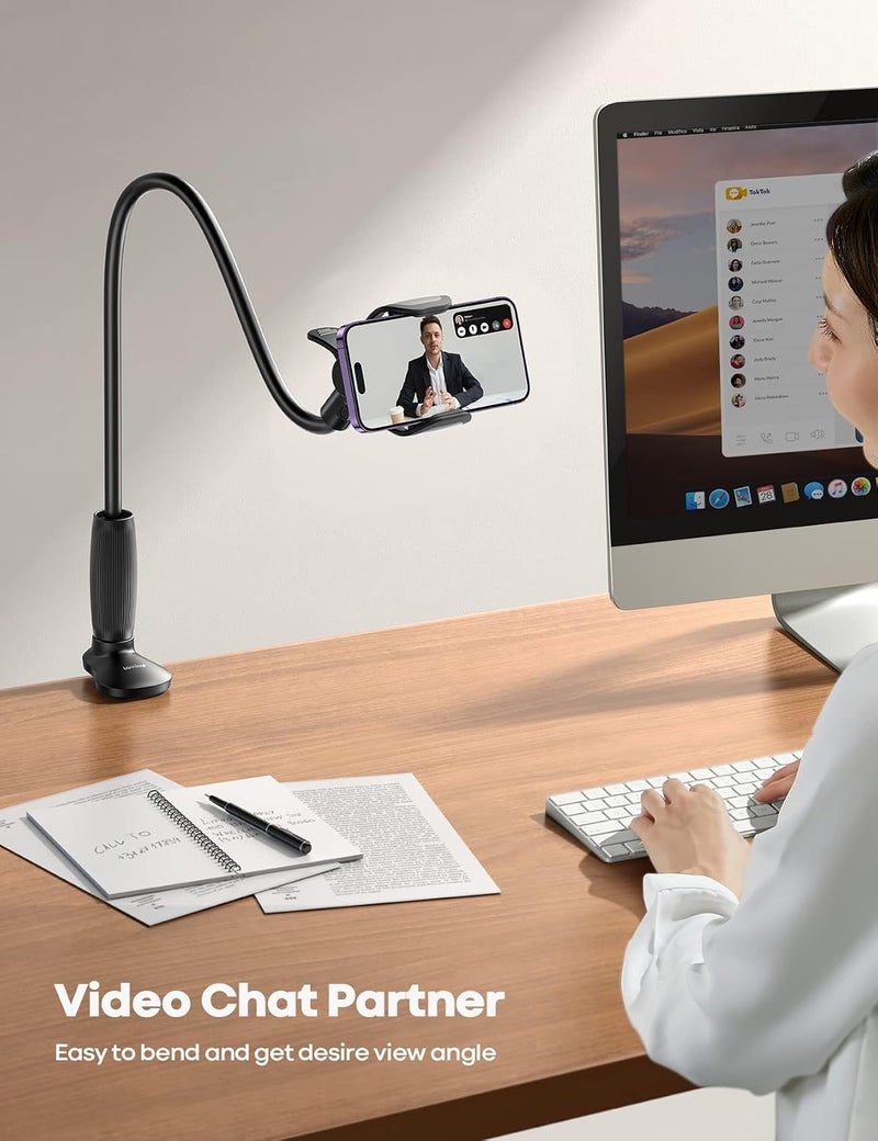 Lamicall Gooseneck Phone Holder for Bed - [Upgraded Stable Clip] for Desk, Headboard, Bed, Bedside, Table, Flexible Gooseneck Long Arm Stand, Overhead Cell Phone Clamp Mount, Gift for All 4-7” Device - Image 4