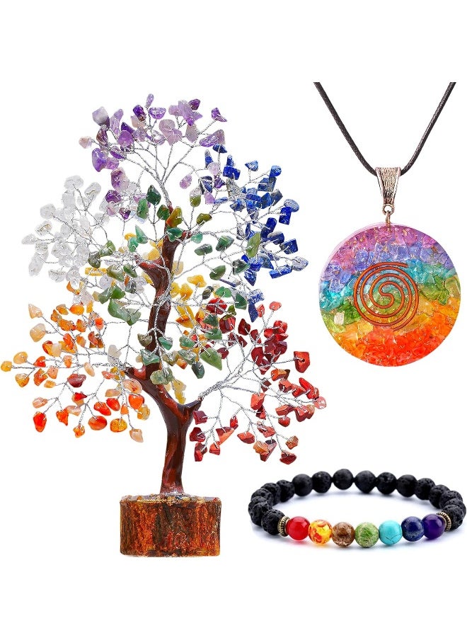 Generic - Seven Chakra Tree of Life - Crystal Tree - Healing Crystals Feng Shui Statues & Figurines Reiki Crystal Balancing Home Décor Money Bonsai Feng Shui Bracelet Spiritual Decoration Good Luck Aura Cleansing - Image 1