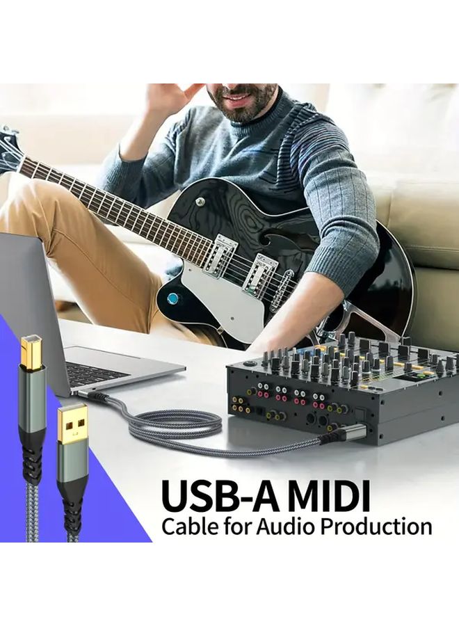 كابل طابعة رمادي من USB A إلى USB B بطول 1 متر لنقل البيانات عالي السرعة للطابعات و MIDI - Image 5