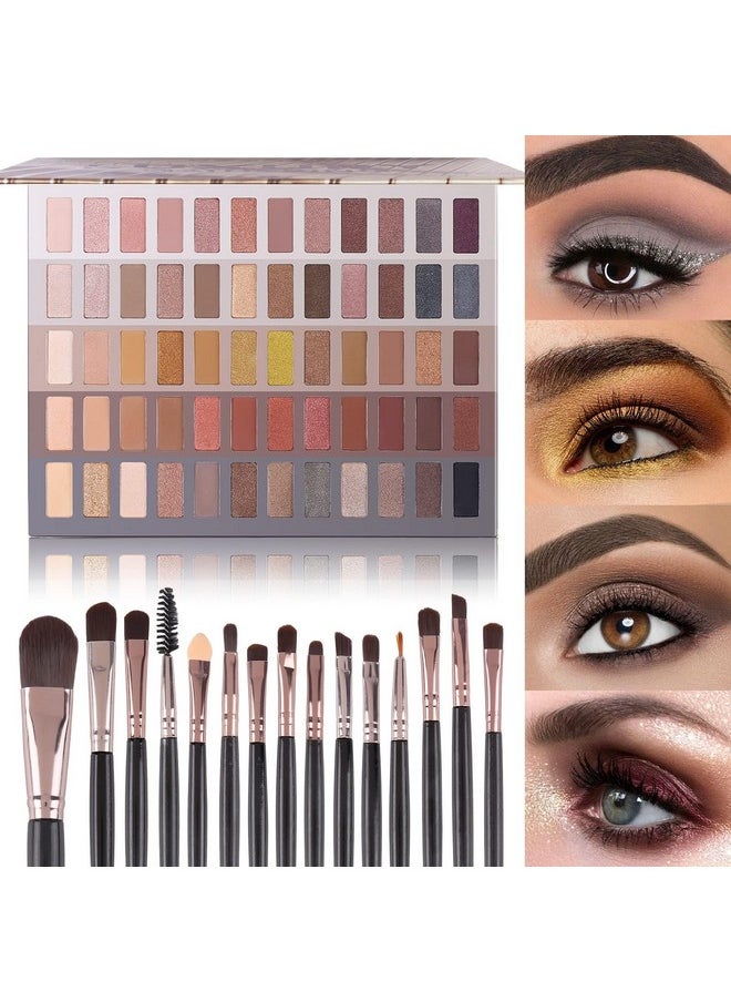 Ucanbe UCANBE 60 Colors Naked Eyeshadow Palette + Makeup Brush Set, All in One Nude Neutral Smokey Makeup Pallet with Brushes, Pigmented Warm Matte Shimmer Powder Eye Shadows Cosmetic Halloween Beauty Kit  - Image 1