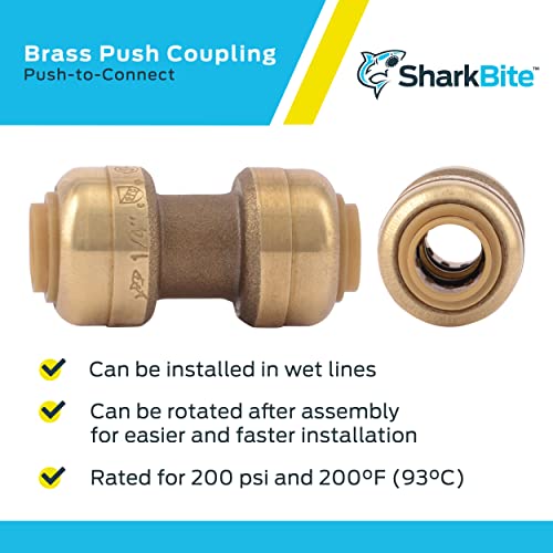 SharkBite 1/4 inch Coupling, Push to Connect Brass Plumbing Fitting, PEX Pipe, Copper, CPVC, PE-RT, HDPE, U004LFA - Image 4