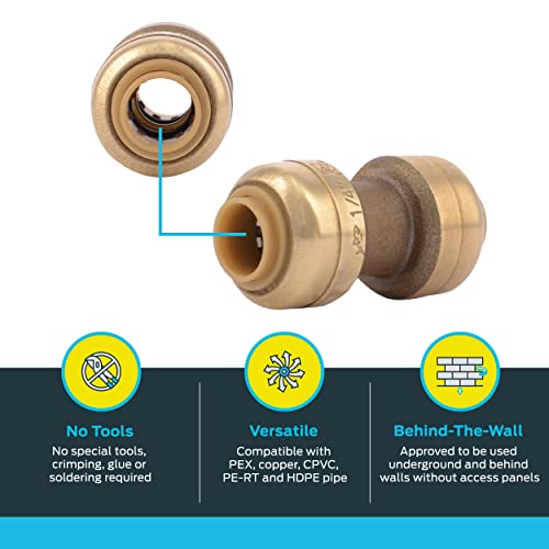 SharkBite 1/4 inch Coupling, Push to Connect Brass Plumbing Fitting, PEX Pipe, Copper, CPVC, PE-RT, HDPE, U004LFA - Image 3
