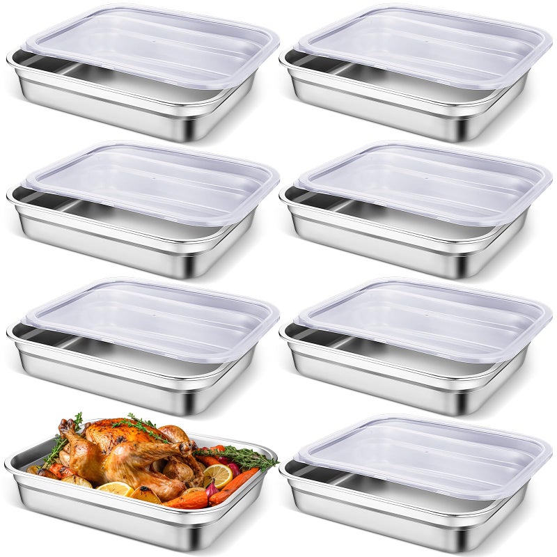 Suttmin 8 Pcs 304 Stainless Steel Food Storage Containers with Lids Hotel Pans Chicken Food Grade Pans Metal Meal Containers for Restaurant Stackable Kitchen Freezer Buffet (2.6 Inch Deep) - Image 1