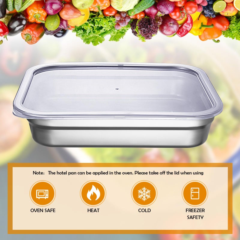 Suttmin 8 Pcs 304 Stainless Steel Food Storage Containers with Lids Hotel Pans Chicken Food Grade Pans Metal Meal Containers for Restaurant Stackable Kitchen Freezer Buffet (2.6 Inch Deep) - Image 3