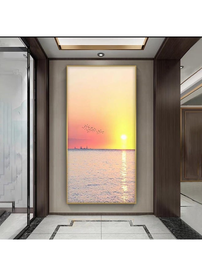 Bliss Vie BLISS VIE Natural minimalist landscape contemporary Luxury Style Wall Painting Wall Art for Bedroom Living Room, with Premium Crystal Porcelain Alluminium Alloy Frame (Sea Sunset, 50x100 cm)  - Image 2