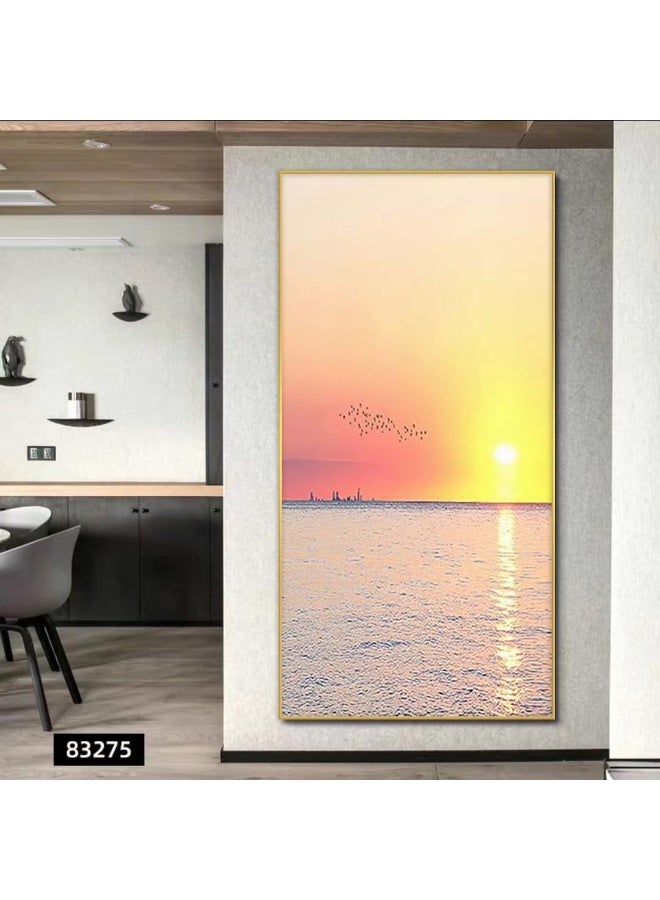 Bliss Vie BLISS VIE Natural minimalist landscape contemporary Luxury Style Wall Painting Wall Art for Bedroom Living Room, with Premium Crystal Porcelain Alluminium Alloy Frame (Sea Sunset, 50x100 cm)  - Image 5
