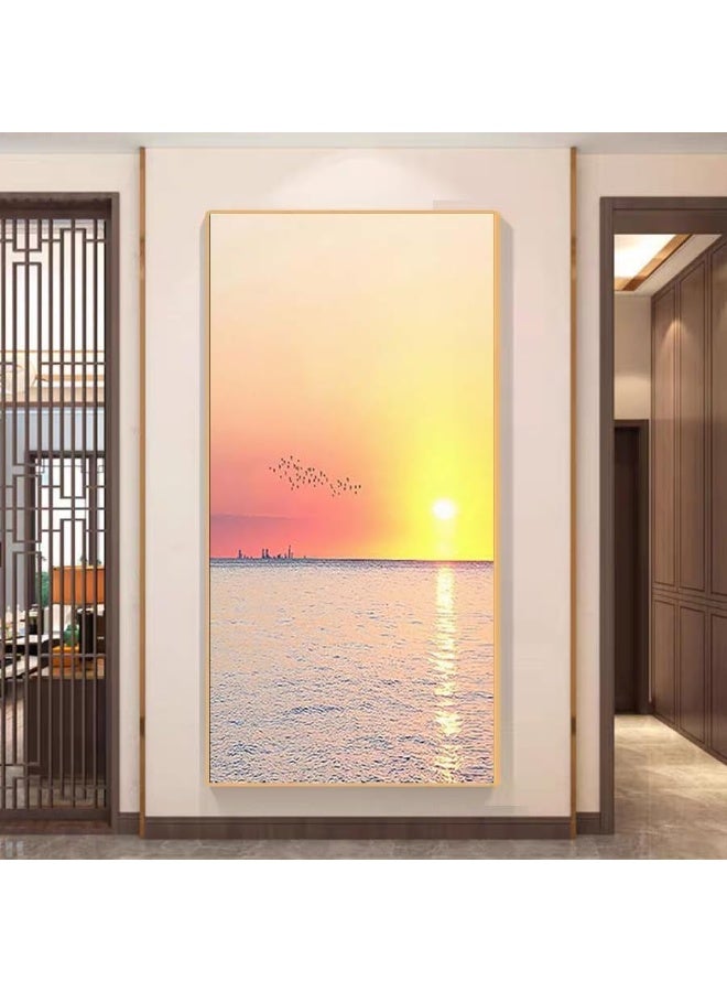 Bliss Vie BLISS VIE Natural minimalist landscape contemporary Luxury Style Wall Painting Wall Art for Bedroom Living Room, with Premium Crystal Porcelain Alluminium Alloy Frame (Sea Sunset, 50x100 cm)  - Image 3