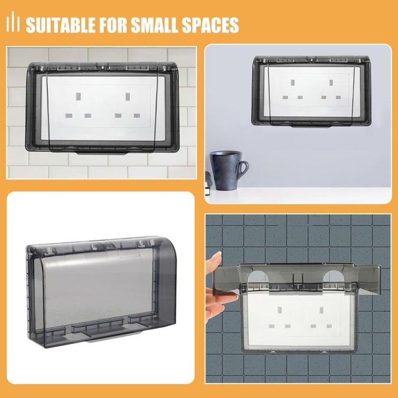 Healeved 4pcs Waterproof Double-gang Socket Box Protective Cover, Weather-resistant Outlet Case for Bathroom and Outdoor Use, Thickened 86-type Wall Plate Plug Cover, Black - Image 3