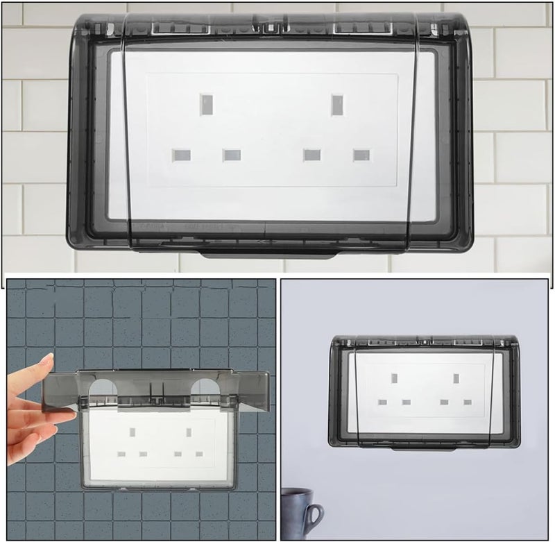 Healeved 4pcs Waterproof Double-gang Socket Box Protective Cover, Weather-resistant Outlet Case for Bathroom and Outdoor Use, Thickened 86-type Wall Plate Plug Cover, Black - Image 4