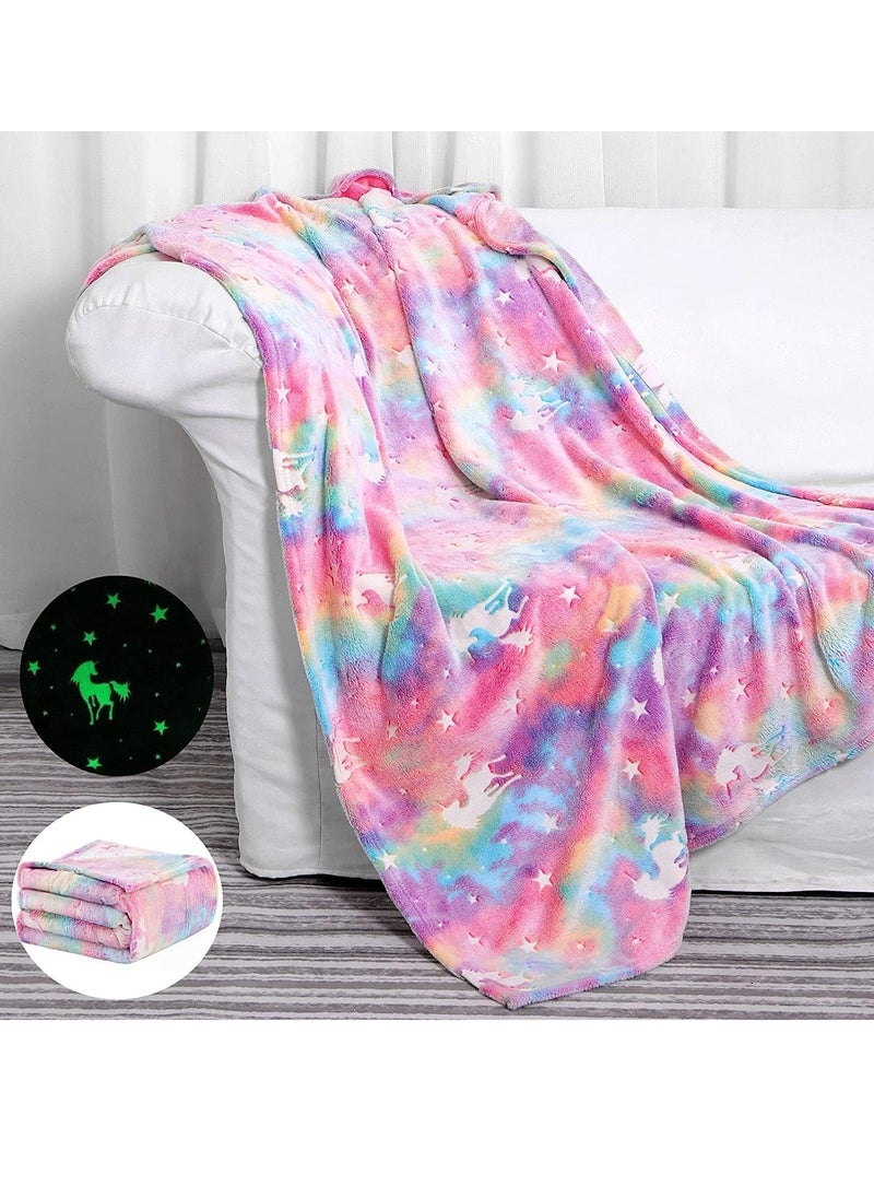 JOMILA Glow in The Dark Blanket Unicorn Gifts for Girls Toys for 2 3 4 5 6 7 8 9 10 Year Old Girl Gifts Soft Kids Blankets  - Image 1