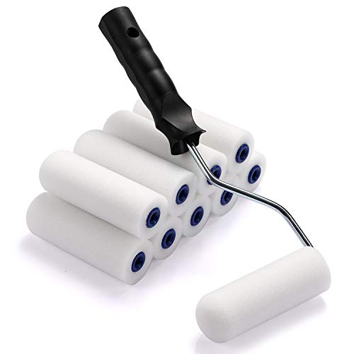 NANJA Foam Paint Roller, Roller Frame with 4-Inch Mini Paint Roller Cover Refills with Foam-Covered Ends, High-Density Foam Paint Tray Set for Room Home Repair Mini Paint Kits(12 Piece) - Image 2