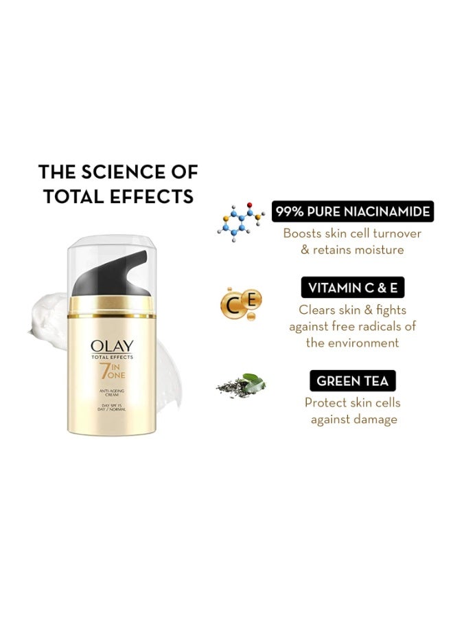 كريم نهاري من توتال إفيكتس مع عامل حماية من الشمس 15 50 جم بالإضافة إلى منظف 100 جم يحارب 7 علامات للشيخوخة مع النياسيناميد ومستخلص الشاي الأخضر للبشرة العادية والدهنية والجافة والمختلطة عبوة من قطعتين - Image 2