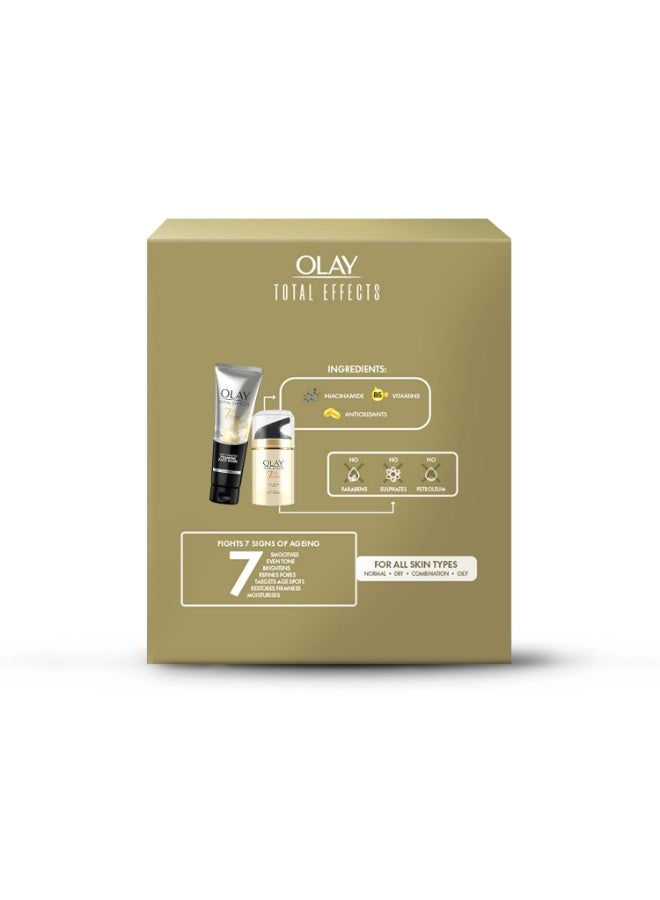 كريم نهاري من توتال إفيكتس مع عامل حماية من الشمس 15 50 جم بالإضافة إلى منظف 100 جم يحارب 7 علامات للشيخوخة مع النياسيناميد ومستخلص الشاي الأخضر للبشرة العادية والدهنية والجافة والمختلطة عبوة من قطعتين - Image 5