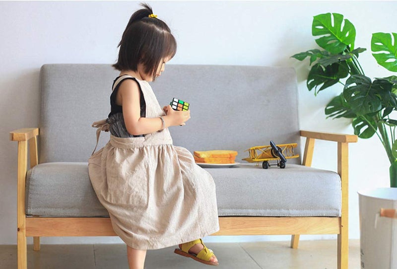 losofar Children Cotton Apron Japanese Style Bib Home Clothes Painting Soft Comfort Pinafore Apron for Girls Boys (khaki, 23.2"x25.9") - Image 3
