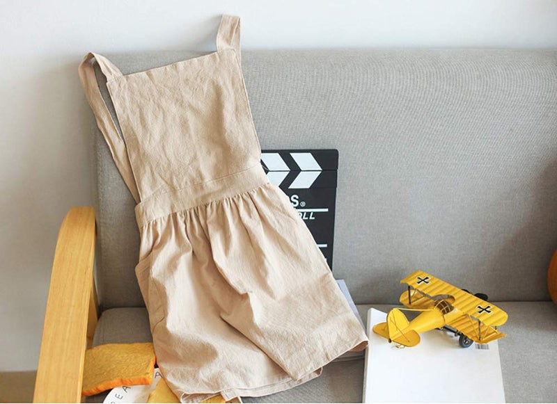 losofar Children Cotton Apron Japanese Style Bib Home Clothes Painting Soft Comfort Pinafore Apron for Girls Boys (khaki, 23.2"x25.9") - Image 4