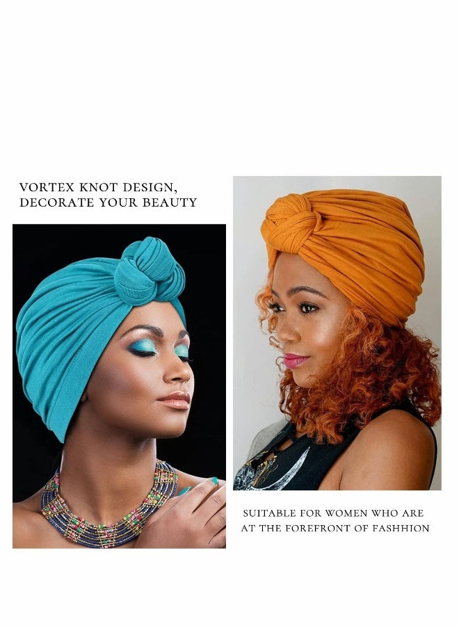 Turbans for Women 5 Pcs Knotted Headwraps Soft Pre Tied Knot Fashion Pleated Turban Cap Beanie Headwrap Sleep Hat  - Image 5