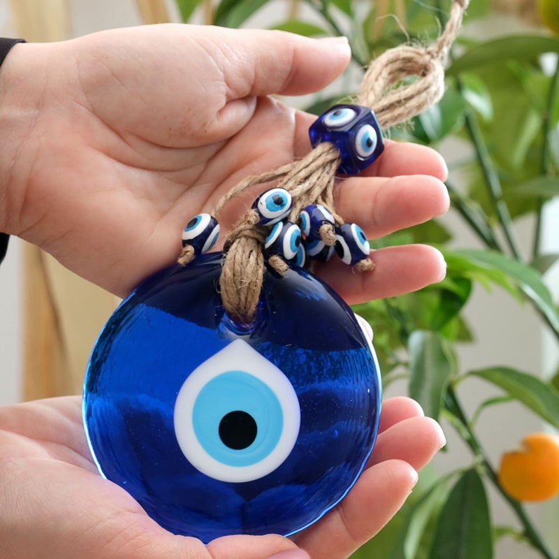 BCS Blue Evil Eye Decor Home Wall Hanging 4"" Glass Handmade Turkish Nazar Amulet Good Luck and Protection Charm - Image 2