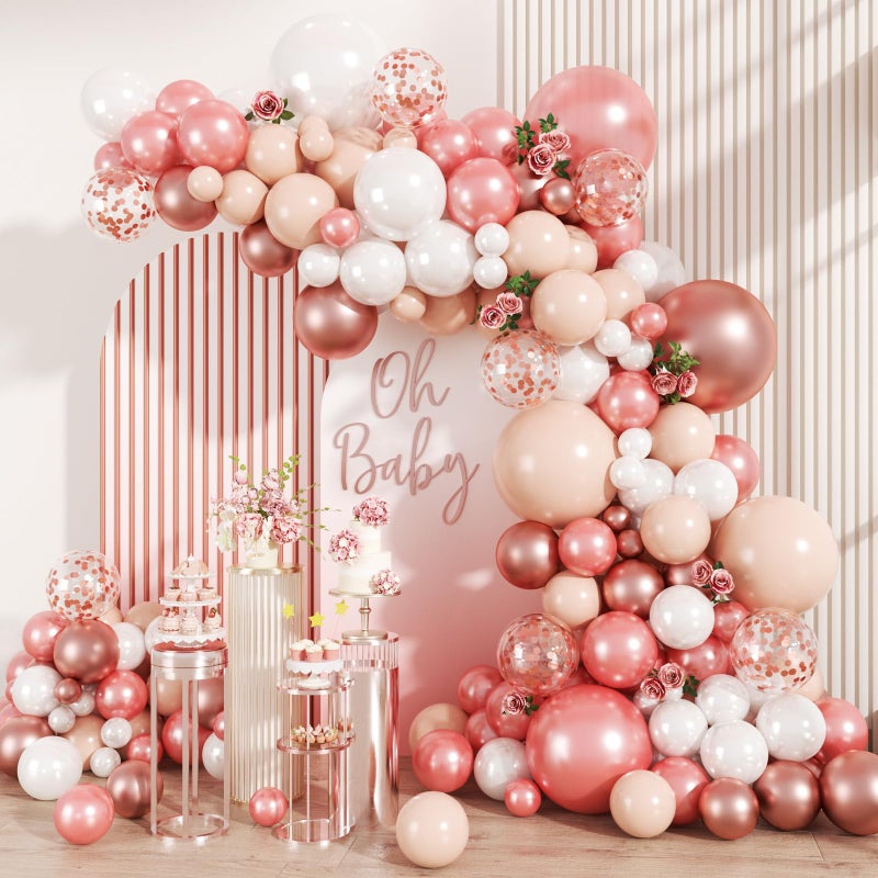 MEBAY 147PCS Rose Gold Balloon Garland Arch Kit Pearl Rose Gold Metallic White Nude Balloons with Confetti for Wedding Bridal Shower Princess Party Girl Birthday Baby Shower Decorations - Image 3