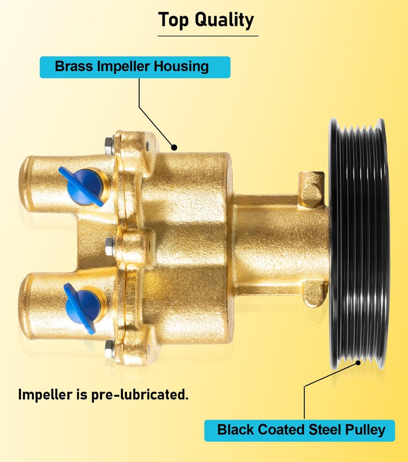 Camoo Brass Raw Sea Water Pump Kit For Mercury Mercruiser Quicksilver 4.3, 5.0, 5.7, 6.2 Replace# 8M0139995, 8M0137216, 46-862914T10, 46-8M0118067 - Image 5