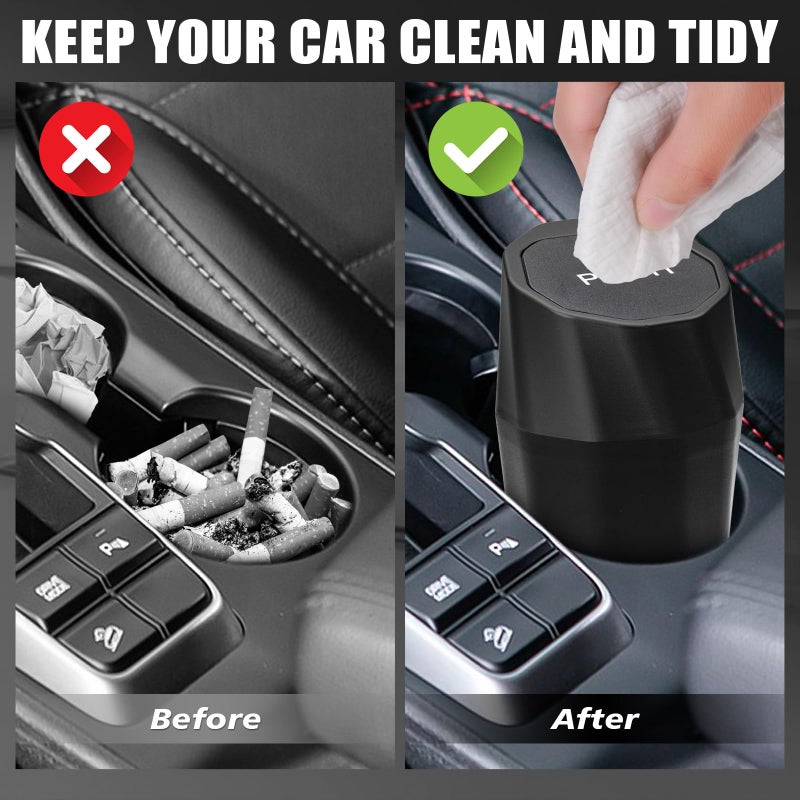 SGLRT Car Trash Can Bin with Lid - Car Garbage Can with 20pcs Trash Bags for Cup Holder - Black Leakproof Mini Vehicle Trash Bin for SUV Truck - Small Car Organizers and Storage for Door Front Back Seat - Image 2