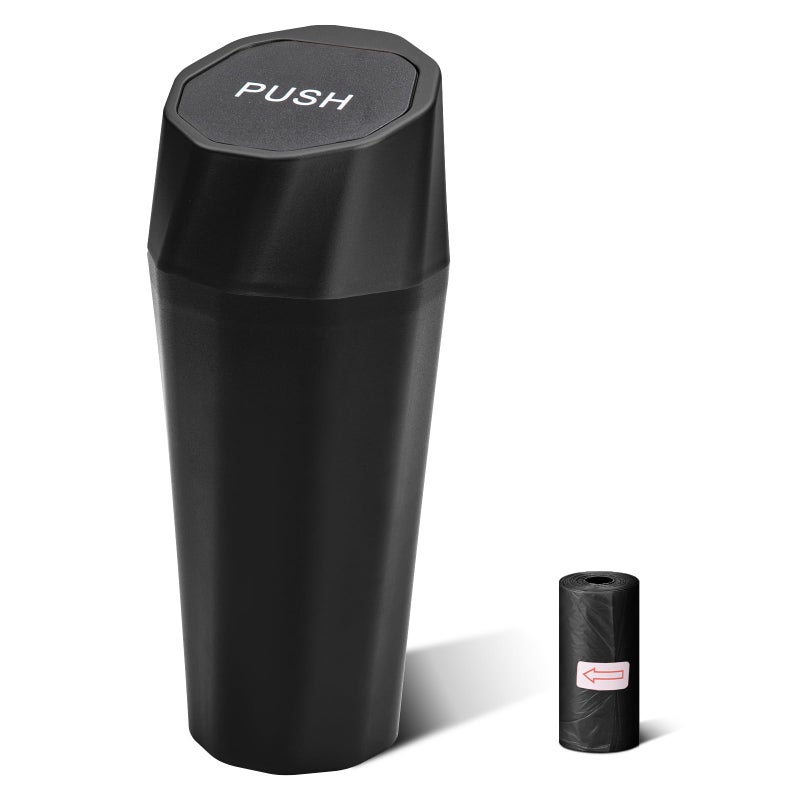 SGLRT Car Trash Can Bin with Lid - Car Garbage Can with 20pcs Trash Bags for Cup Holder - Black Leakproof Mini Vehicle Trash Bin for SUV Truck - Small Car Organizers and Storage for Door Front Back Seat - Image 1