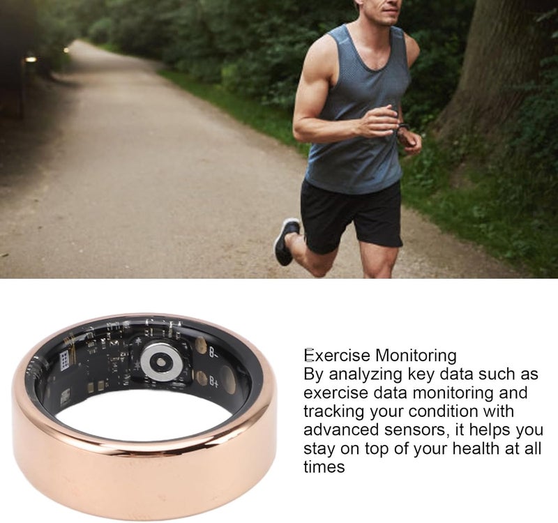 حلقة ، حلقة اللياقة البدنية الذكية من الفولاذ المقاوم للصدأ ، مقاومة للماء ، مع كابل الشحن ، متوافقة مع Android و iOS. الذهب - Image 2