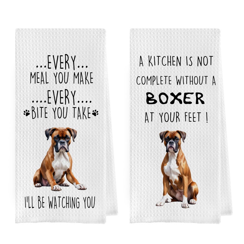 Geqtt Geqtt Boxer Dog Dish Towels Set - Funny Boxer Dog Gifts Decorative Waffle Weave Kitchen Towels  Boxer Dog Hand Towels  Boxer Dog Tea Towels  Boxer Dog Gifts (16?24 Inches  Set of 2) - Image 1