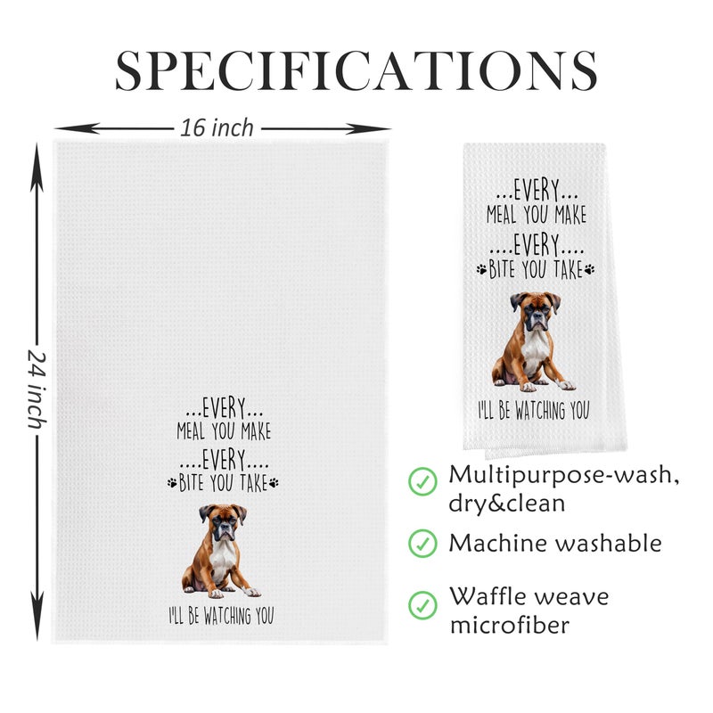 Geqtt Geqtt Boxer Dog Dish Towels Set - Funny Boxer Dog Gifts Decorative Waffle Weave Kitchen Towels  Boxer Dog Hand Towels  Boxer Dog Tea Towels  Boxer Dog Gifts (16?24 Inches  Set of 2) - Image 2