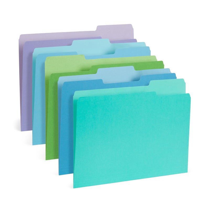 Blue Summit Supplies 100 Blue Summit Supplies Colored File Folders - Ocean Tone Colors, 1/3 Cut Tabs, Letter Size, 11pt Durable Paper, Decorative Colored File Folders for Files, 100 Pack - Image 1