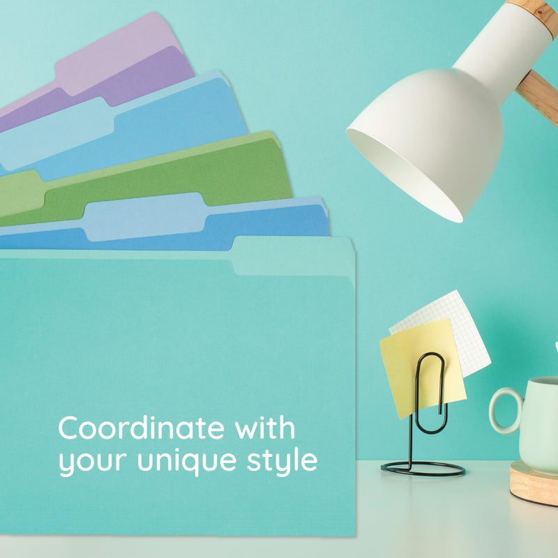 Blue Summit Supplies 100 Blue Summit Supplies Colored File Folders - Ocean Tone Colors, 1/3 Cut Tabs, Letter Size, 11pt Durable Paper, Decorative Colored File Folders for Files, 100 Pack - Image 5