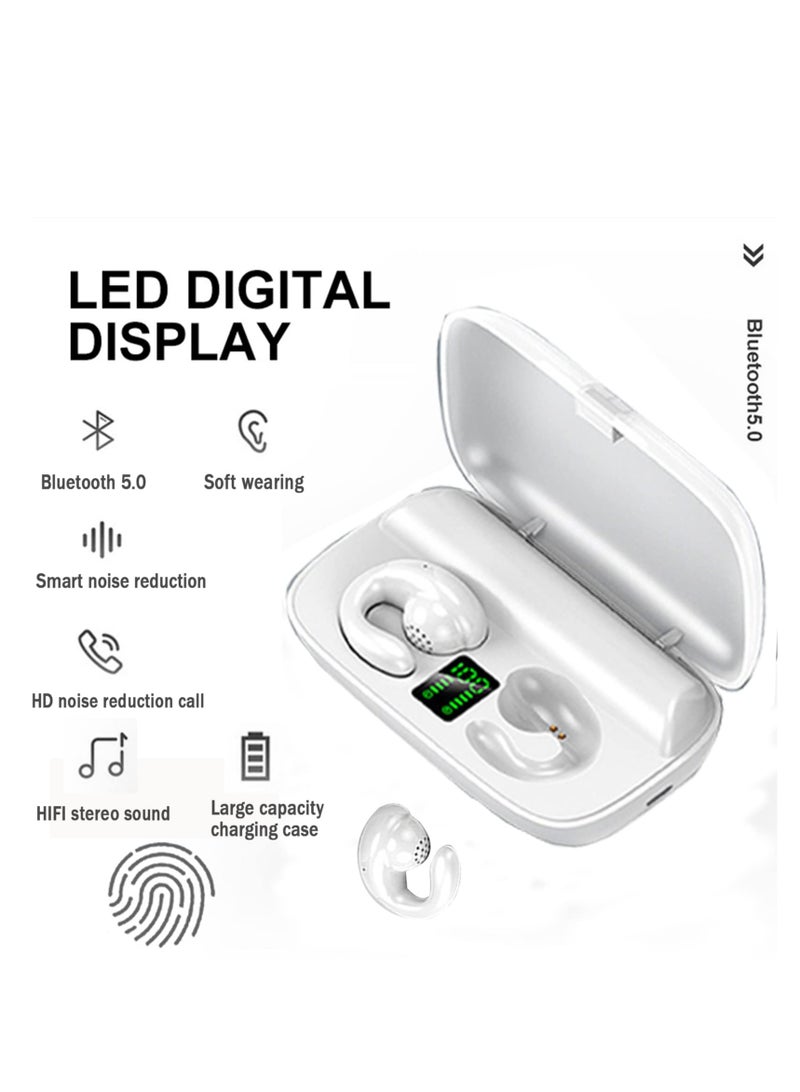 Excefore Wireless Earbuds with Earhooks Mini Bone Conduction Headphones Waterproof Bluetooth Earpiece Noise Canceling Headset Sports 5.0 Earphones for Cycling Driving, Gym, White - Image 3