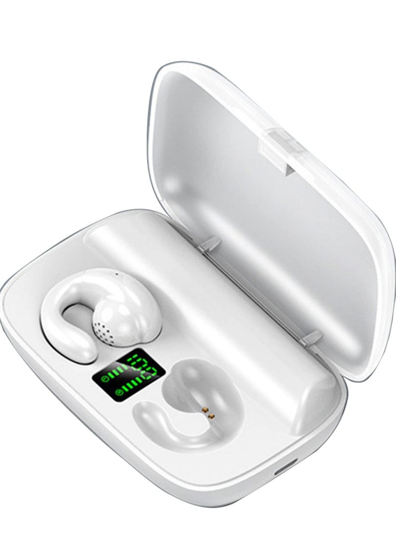 Excefore Wireless Earbuds with Earhooks Mini Bone Conduction Headphones Waterproof Bluetooth Earpiece Noise Canceling Headset Sports 5.0 Earphones for Cycling Driving, Gym, White - Image 1