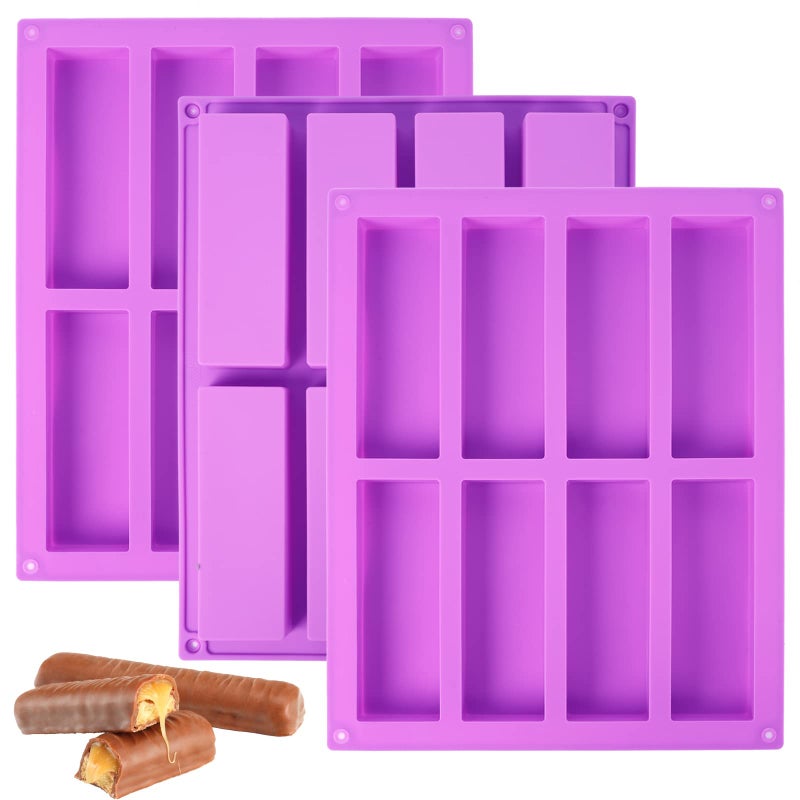 Goensjt 3 Pack Granola Bar Mold Silicone Mold,8 Cavity Rectangle Energy Bar Mold,Cereal Bar Molds for Ganache, Chocolate Bar, Truffles, Cheesecake - Image 1