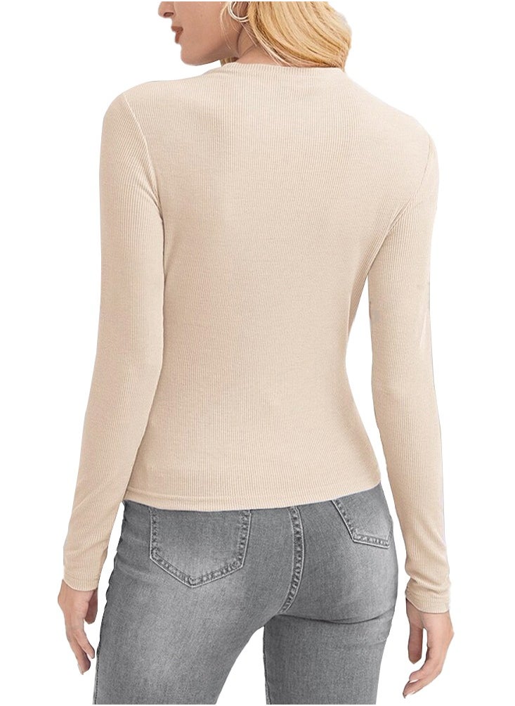 Nileton Ribbed Top Crew Neck Long Sleeve – Basic T- Shirt For Women  - Image 2
