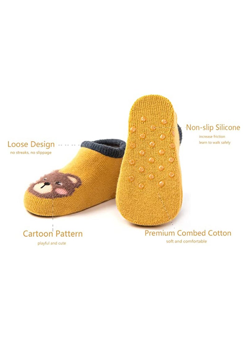 Excefore Baby Anti Slip Sock, 6 Pairs Non Skid Low Cut Socks No-Show Infant Cotton Cartoon Warm Slippers Floor Boat Ankle Socks  - Image 5