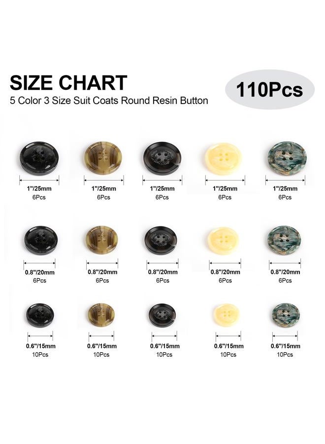 OELFFOW 110Pcs Mixed Sewing Buttons, 4-Hole Craft Round Blazer Buttons, 5 Color 3 Size (15mm, 20mm, 25mm) Suit Coats Resin Button, Suitable for Variety Clothing Sewing, DIY Craft (Style A) - Image 2
