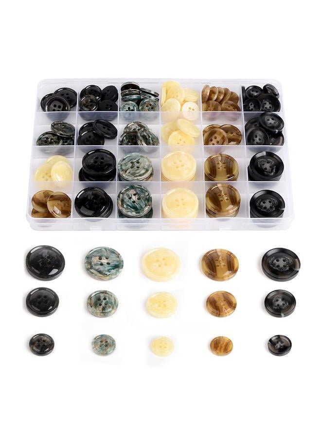 OELFFOW 110Pcs Mixed Sewing Buttons, 4-Hole Craft Round Blazer Buttons, 5 Color 3 Size (15mm, 20mm, 25mm) Suit Coats Resin Button, Suitable for Variety Clothing Sewing, DIY Craft (Style A) - Image 1