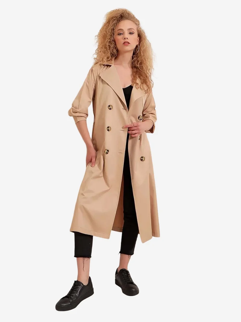 Big Dart Camel Brown BDART Belted Long Trench Coat for Women | Best Price UAE