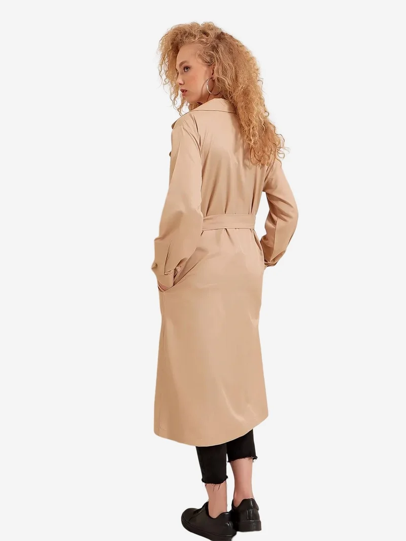 Big Dart Camel Brown BDART Belted Long Trench Coat for Women | Best Price UAE