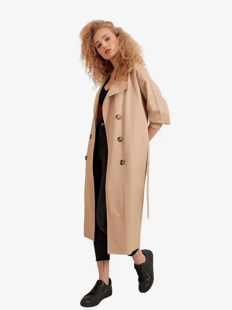 Big Dart Camel Brown BDART Belted Long Trench Coat for Women | Best Price UAE