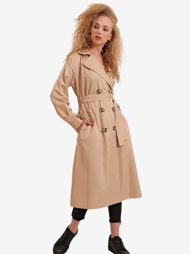 Big Dart Camel Brown BDART Belted Long Trench Coat for Women | Best Price UAE